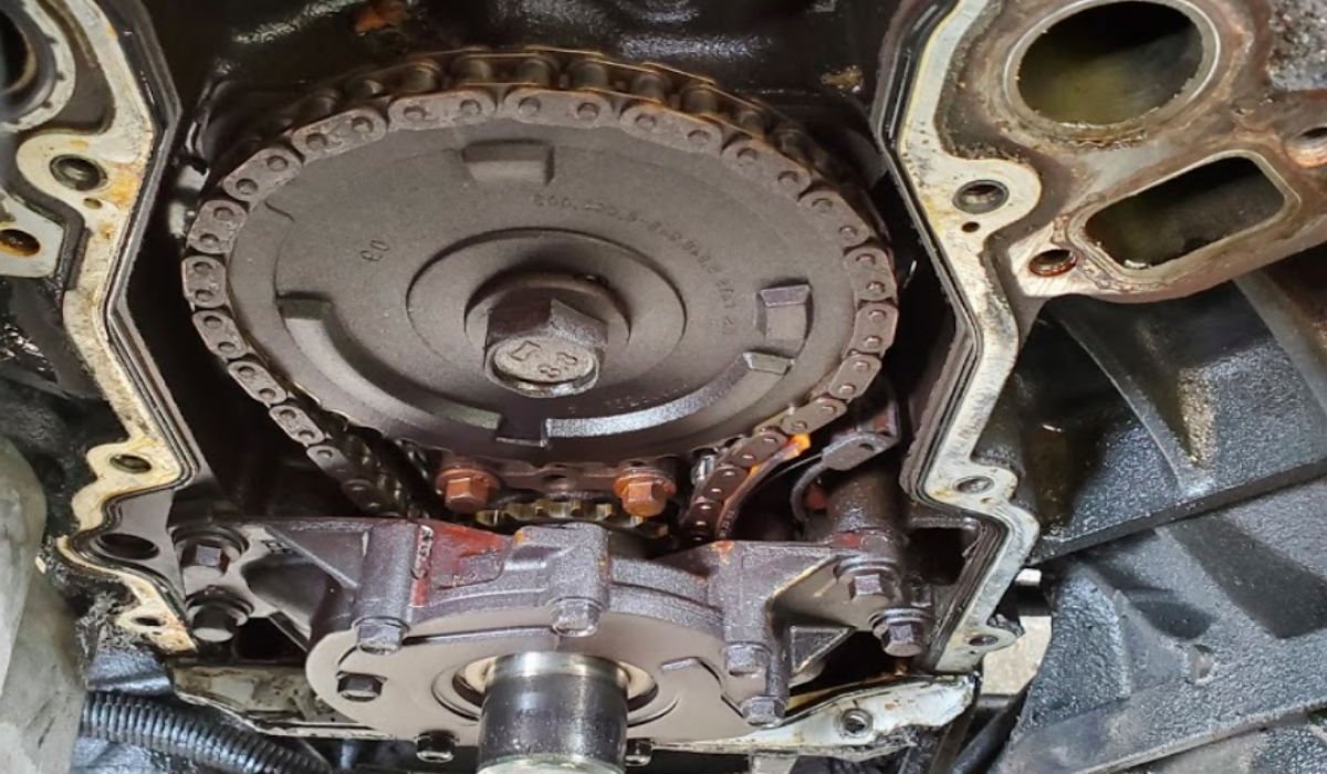 Photo of timing chain replacement on late model Ford car.