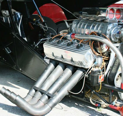 Photo of funny car engine.